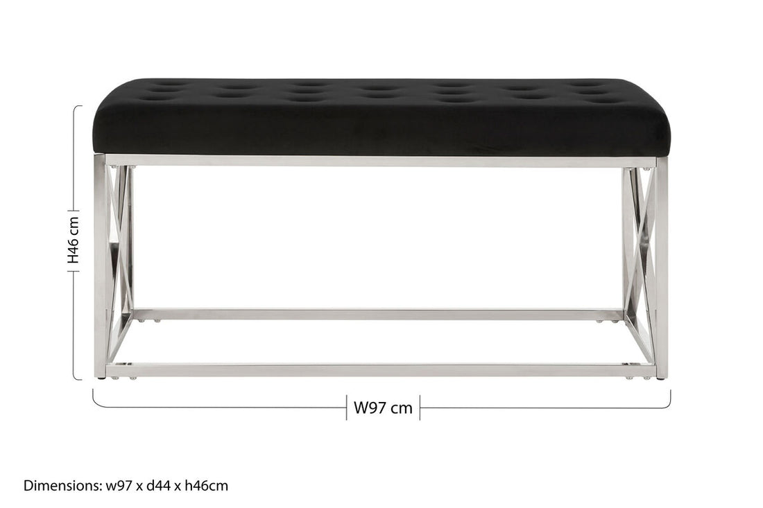 Allure Black Tufted Seat And Silver Finish Bench - Image 6