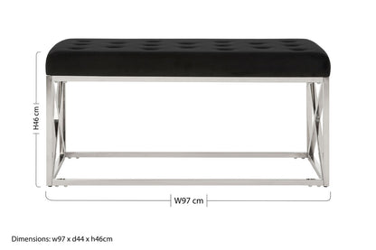 Allure Black Tufted Seat And Silver Finish Bench