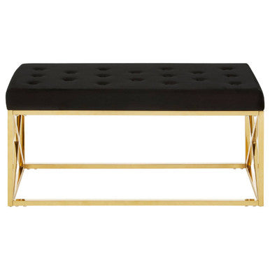 Allure Black Tufted Seat And Gold Finish Bench