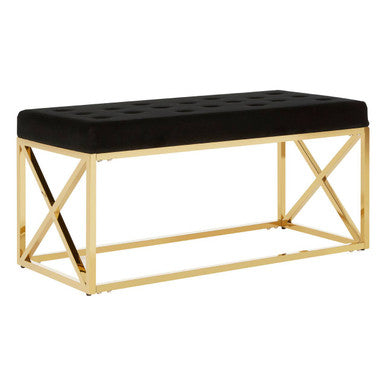 Allure Black Tufted Seat And Gold Finish Bench