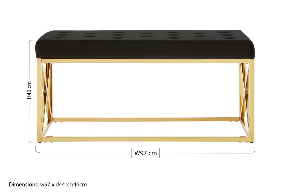 Allure Black Tufted Seat And Gold Finish Bench