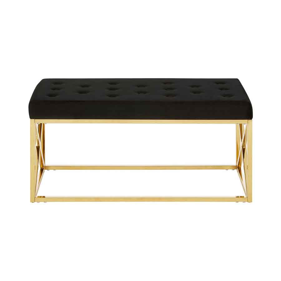 Allure Black Tufted Seat And Gold Finish Bench
