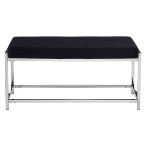 Allure Black Velvet Bench with Silver Finish Frame