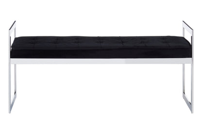 Black tufted bench with chrome frame on a white background