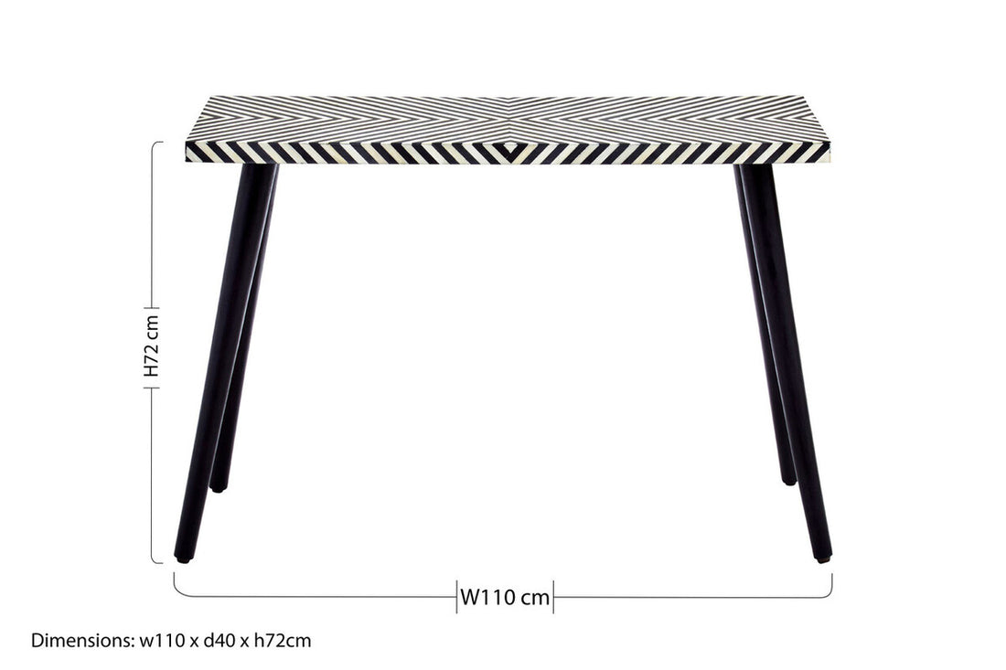 Boho Black and White Bone Inlay Console Table with Metal Legs - Image 9