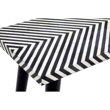 Boho Black and White Bone Inlay Console Table with Metal Legs - Image 7