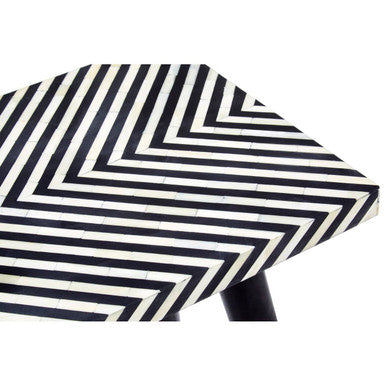 Boho Black and White Bone Inlay Console Table with Metal Legs - Image 8