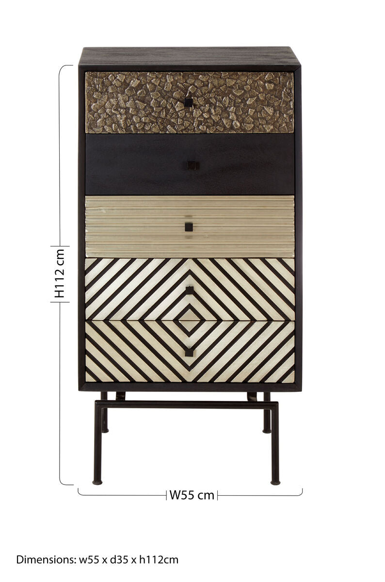 Boho Patterned 5 Drawer Tall Cabinet - Image 9