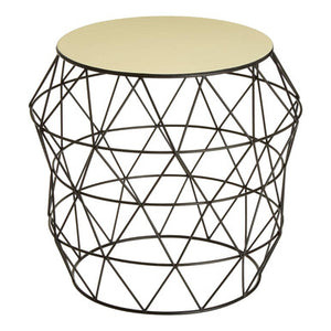 Corina Ivory Enamel Side Table with Black Finish Base