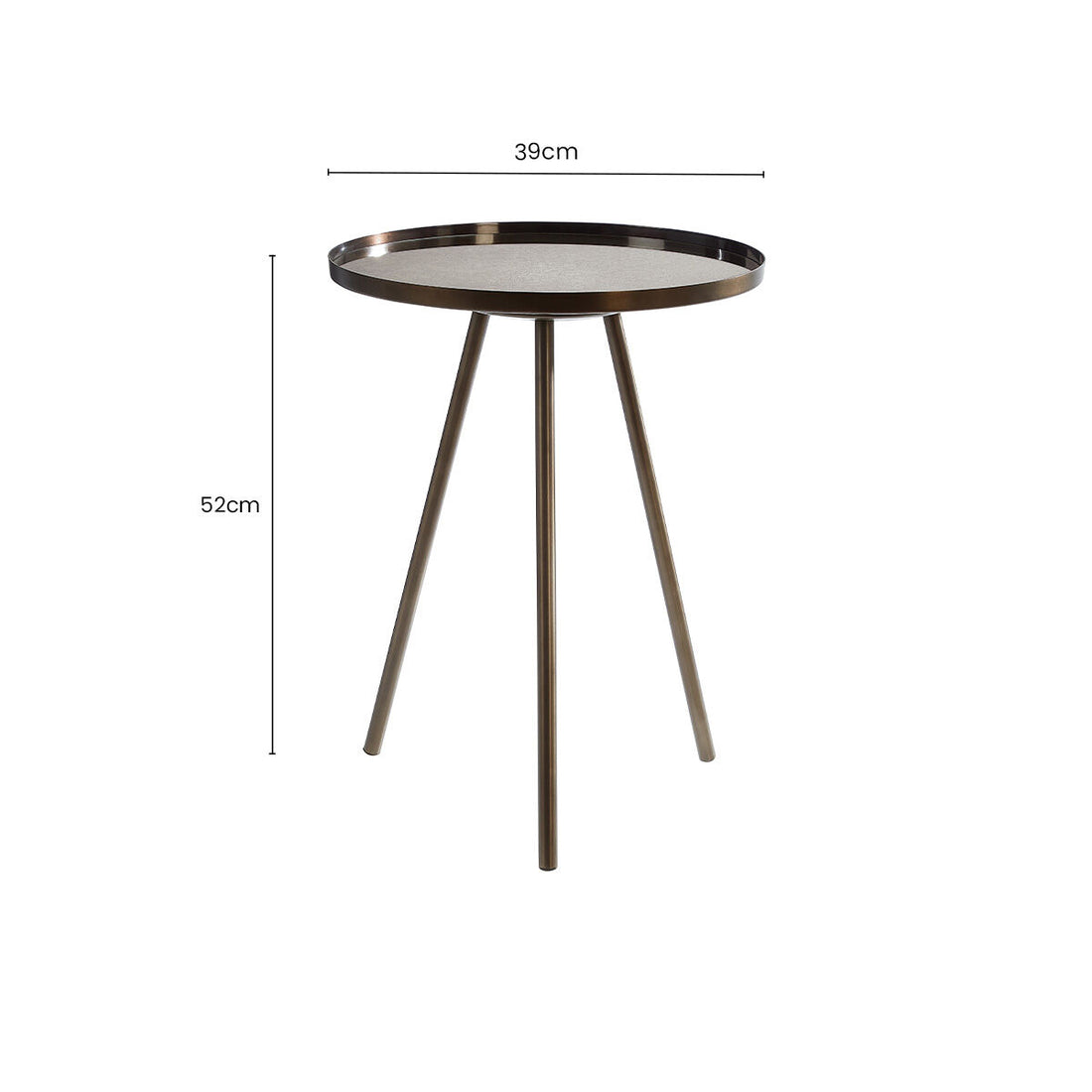 Black Finish Iron Metal Splayed Legs Side Table with Round Weathered Antique Glass Top, Corra