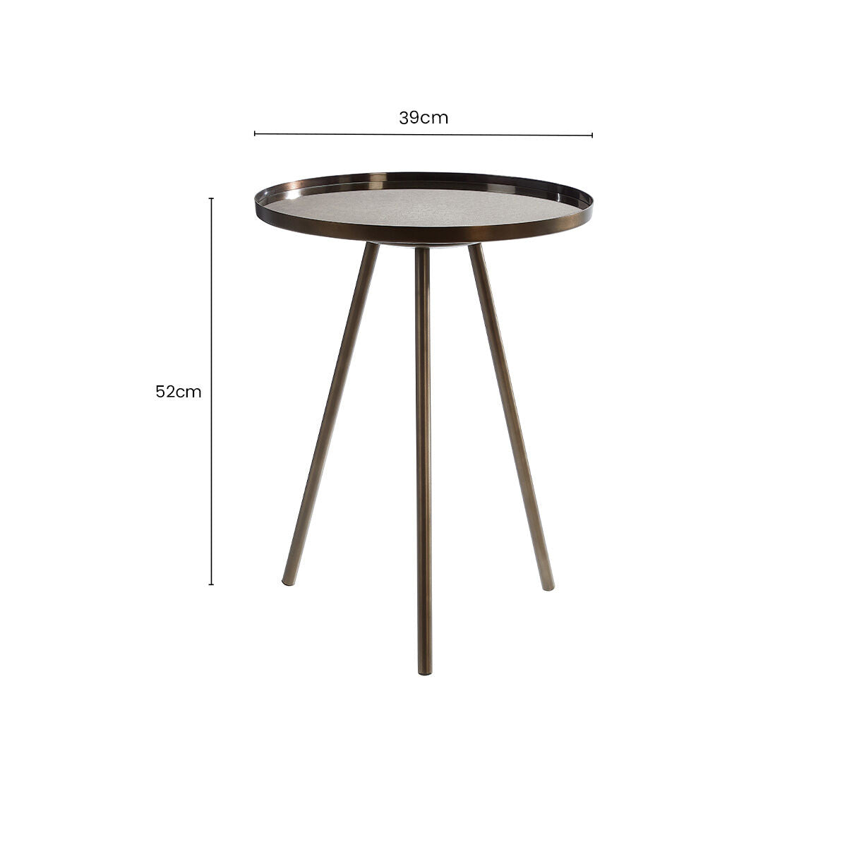 Black Finish Iron Metal Splayed Legs Side Table with Round Weathered Antique Glass Top, Corra