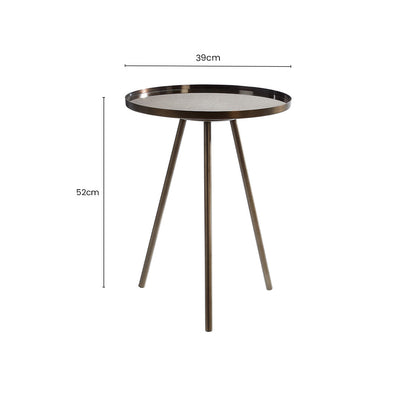 Black Finish Iron Metal Splayed Legs Side Table with Round Weathered Antique Glass Top, Corra