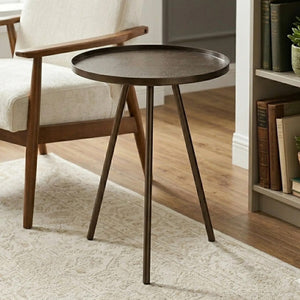 Corra Black Finish Side Table with Antique Glass Top