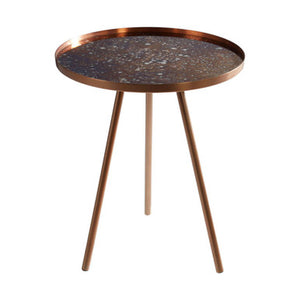 Corra Copper Finish Side Table with Antique Glass Top