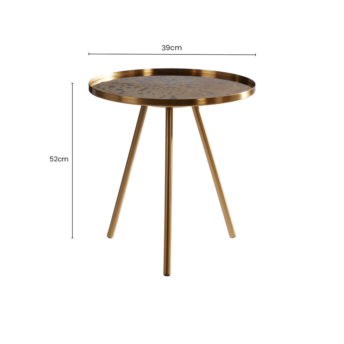Gold Finish Round Glass Top Side Table with Splayed Metallic Legs, Corra