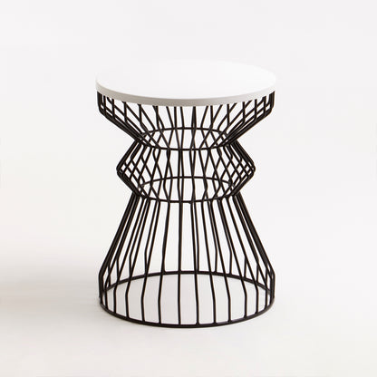 Corina White Marbe Top Side Table With Curved Metal Base