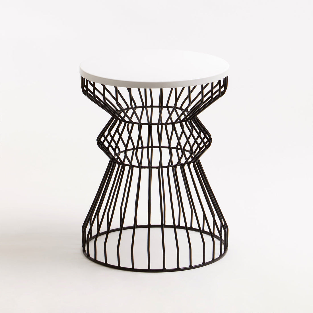 Corina White Marbe Top Side Table With Curved Metal Base