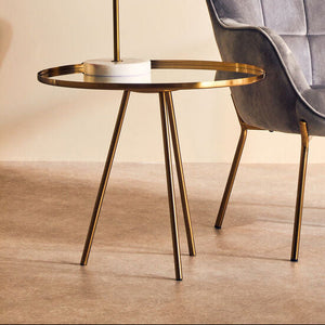 Corra Gold Finish Side Table with Mirrored Top
