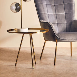 Gold Finish Mirrored Top Side Table with Minimal Iron Base, Corra