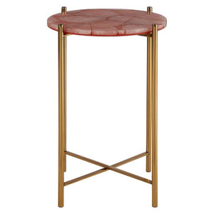 Vita Pink Quartz Side Table with Gold Finish Frame