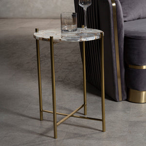 Vita Natural Agate and Gold Finish Side Table