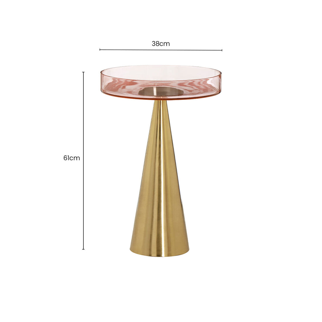 Clear Large Side Table with Pink Tinted Glass Top and Conical Metal Base, Martini