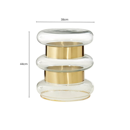 Gold Finish Side Table with Clear Circular Glass Sides and Steel Frame | Margot