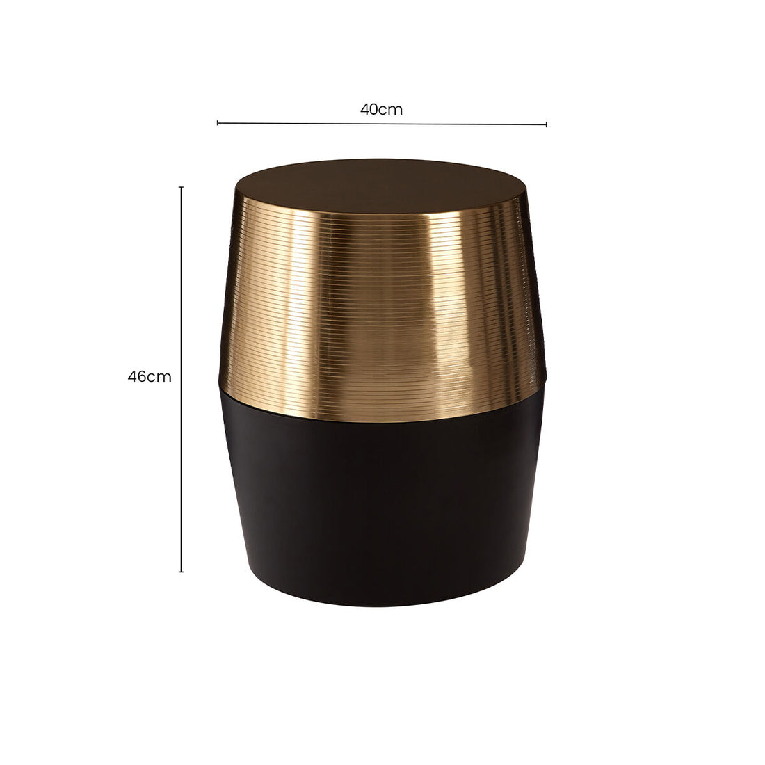 Black and Gold Copper Metallic Drum Side Table with Engraved Design, Margot