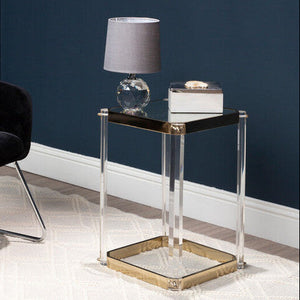 Miley Gold Finish and Acrylic Side Table with Mirrored Top