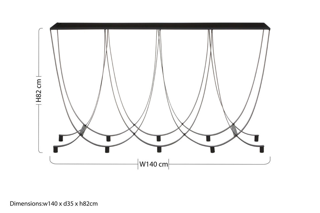 Trento Console Table With Black Glass Top