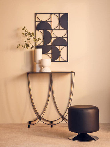 Trento Black Console Table With Grey Glass Top