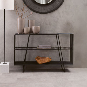Trento Grey Glass and Black Finish Wireframe Console Table