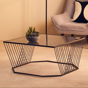 Trento Grey Glass and Black Finish Wireframe Coffee Table