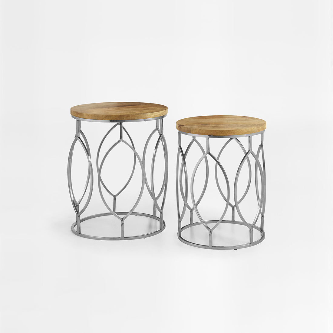 Agra Set Of 2 Mango Wood and Metal Base Side Tables