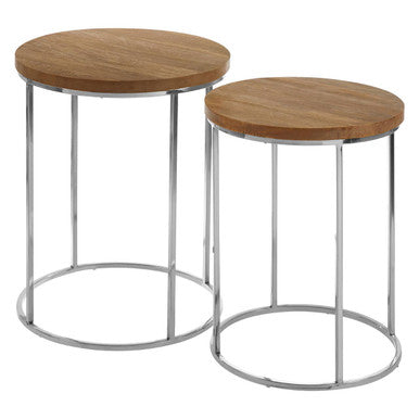 Agra Set Of 2 Mango Wood Top Round Side Tables