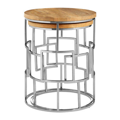 Agra Set Of 2 Mango Wood And Metal Base Nesting Tables