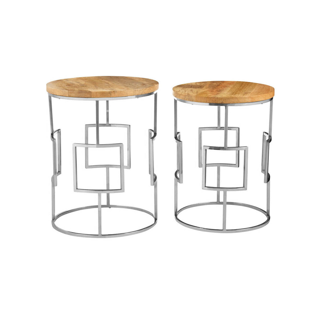 Agra Set Of 2 Mango Wood and Metal Base Nesting Tables