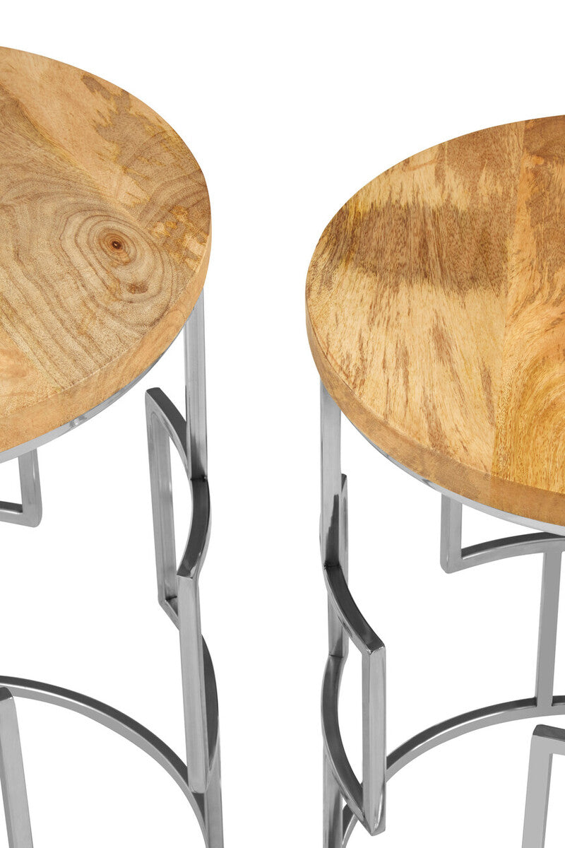 Agra Set Of 2 Mango Wood and Metal Base Nesting Tables