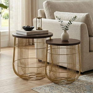 Agra Mango Wood and Brass Finish Set of 2 Side Tables