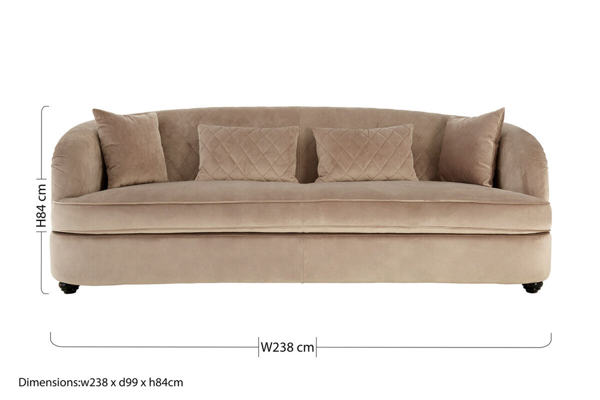 Fiji Three Seat Grey Cotton Velvet Sofa