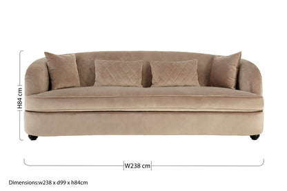 Fiji Three Seat Grey Cotton Velvet Sofa