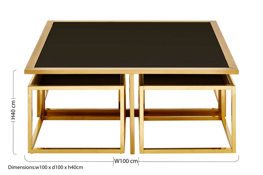 Horizon Black Tempered Glass 5 Piece Coffee Table Set