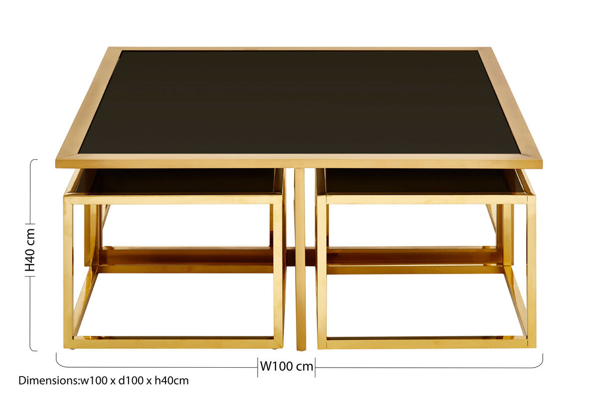 Horizon Black Tempered Glass 5 Piece Coffee Table Set