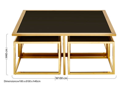 Horizon Black Tempered Glass 5 Piece Coffee Table Set