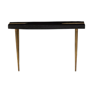 Asamra Black Acacia Wood Console Table with Gold Finish Legs