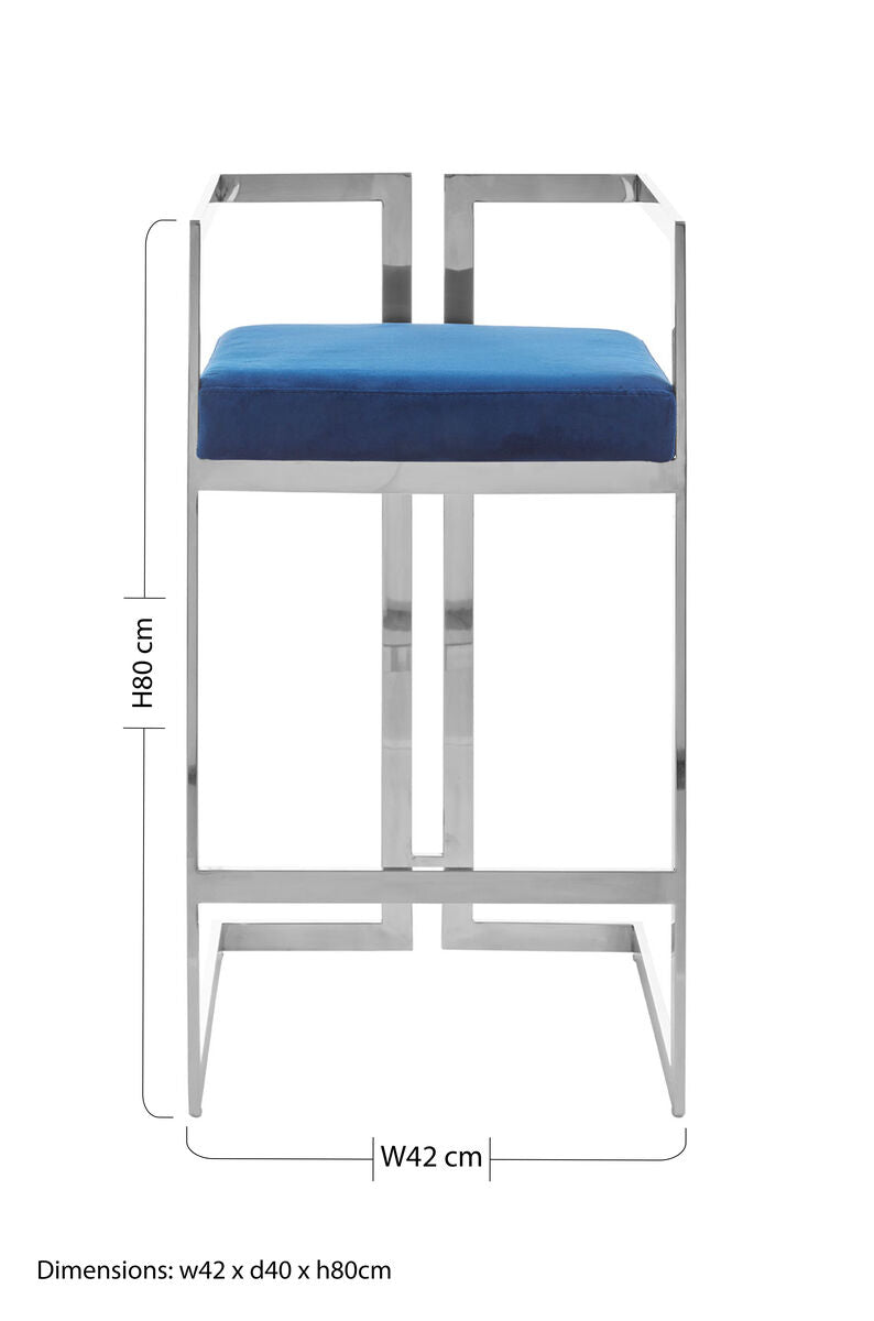 Azalea Blue Velvet Bar Stool With Silver Frame - Image 9