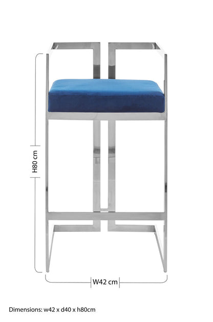 Azalea Blue Velvet Bar Stool With Silver Frame