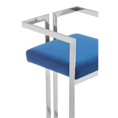 Azalea Blue Velvet Bar Stool With Silver Frame - Image 6