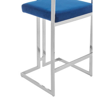 Azalea Blue Velvet Bar Stool With Silver Frame - Image 7