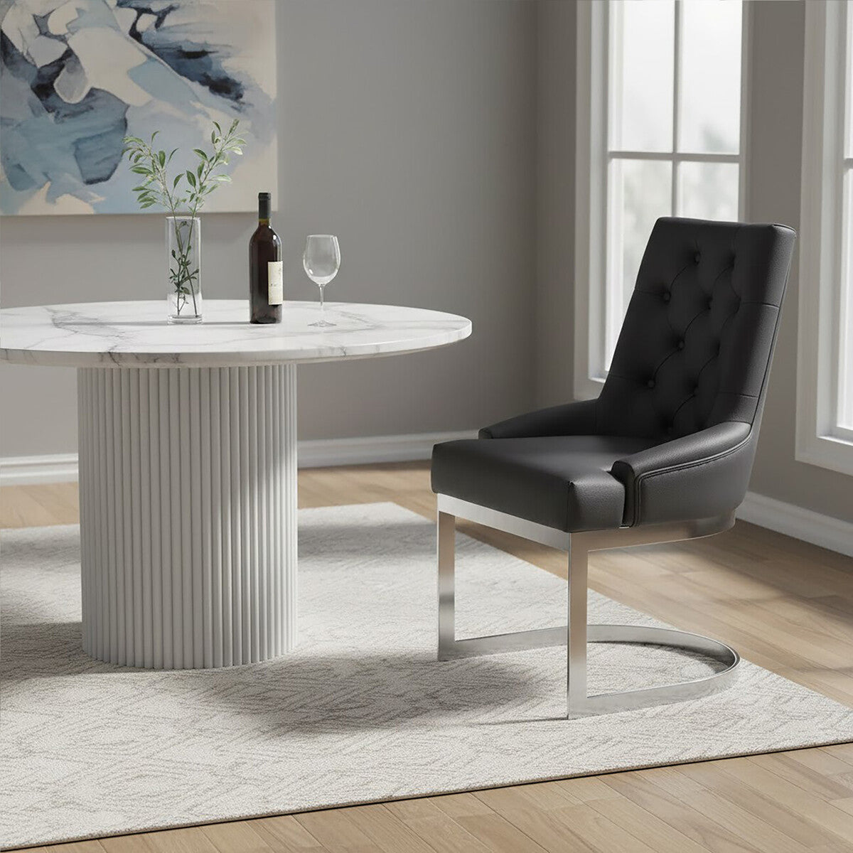 Azalea Tufted Black Faux Leather Dining Chair